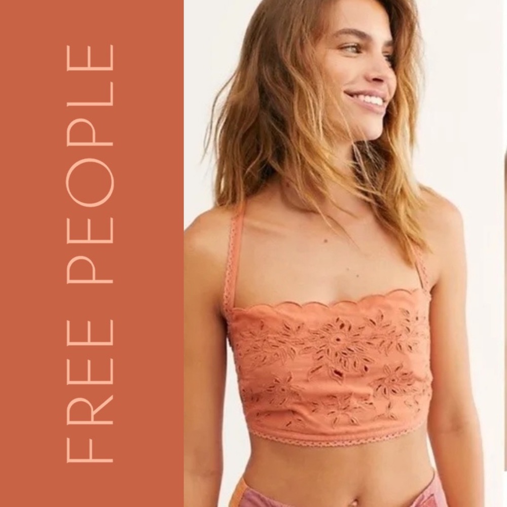 NWT Intimately Free People Cassandra Crop Tank Floral Eyelet Bronze Size Small